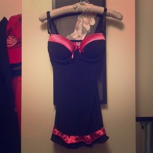Black and Red Satin Striped Lingerie
